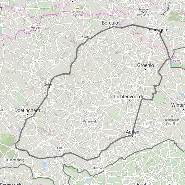 Map miniature of "Zelhem and Beyond" cycling inspiration in Gelderland, Netherlands. Generated by Tarmacs.app cycling route planner