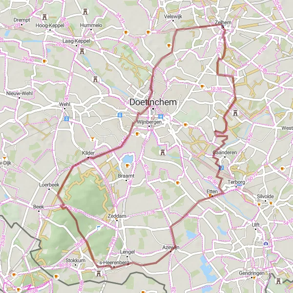 Map miniature of "Azewijn Loop" cycling inspiration in Gelderland, Netherlands. Generated by Tarmacs.app cycling route planner