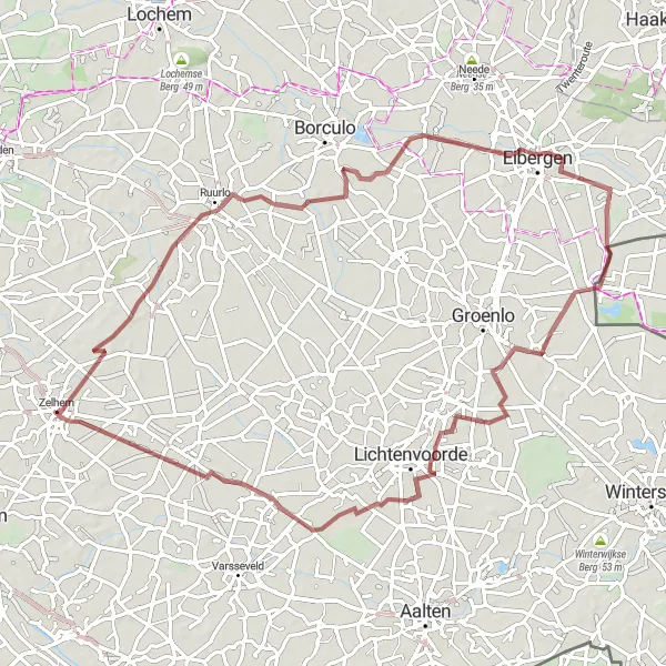 Map miniature of "Ruurlo Gravel Adventure" cycling inspiration in Gelderland, Netherlands. Generated by Tarmacs.app cycling route planner