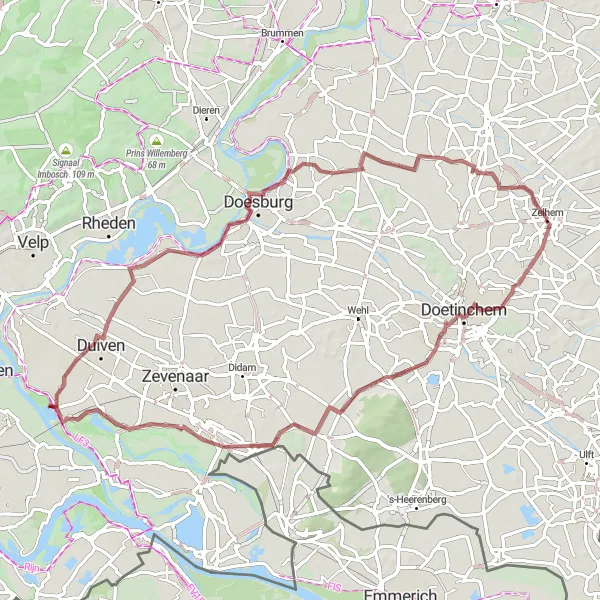 Map miniature of "Loerbeek Trail" cycling inspiration in Gelderland, Netherlands. Generated by Tarmacs.app cycling route planner