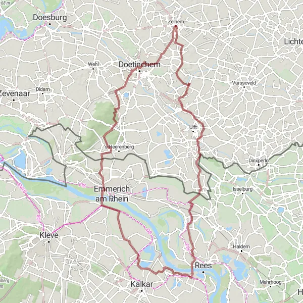 Miniatuurkaart van de fietsinspiratie "Terborg - Doetinchem Gravelroute" in Gelderland, Netherlands. Gemaakt door de Tarmacs.app fietsrouteplanner