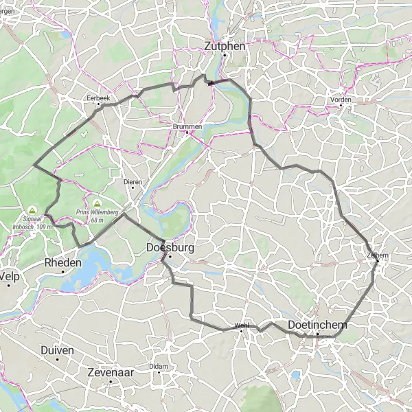 Map miniature of "Veluwe Paradise" cycling inspiration in Gelderland, Netherlands. Generated by Tarmacs.app cycling route planner