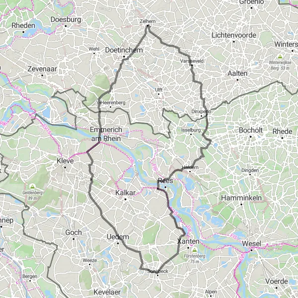 Miniatuurkaart van de fietsinspiratie "Fietsen door Nederlands-Duitse Grensstreek" in Gelderland, Netherlands. Gemaakt door de Tarmacs.app fietsrouteplanner