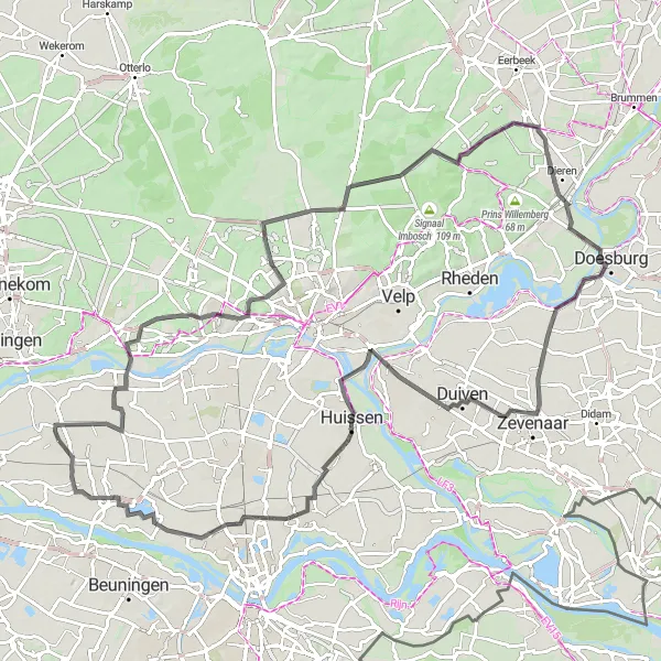 Map miniature of "Zetten - Zilverberg - Imbosch - Elsberg - Bergerden - Slijk-Ewijk" cycling inspiration in Gelderland, Netherlands. Generated by Tarmacs.app cycling route planner