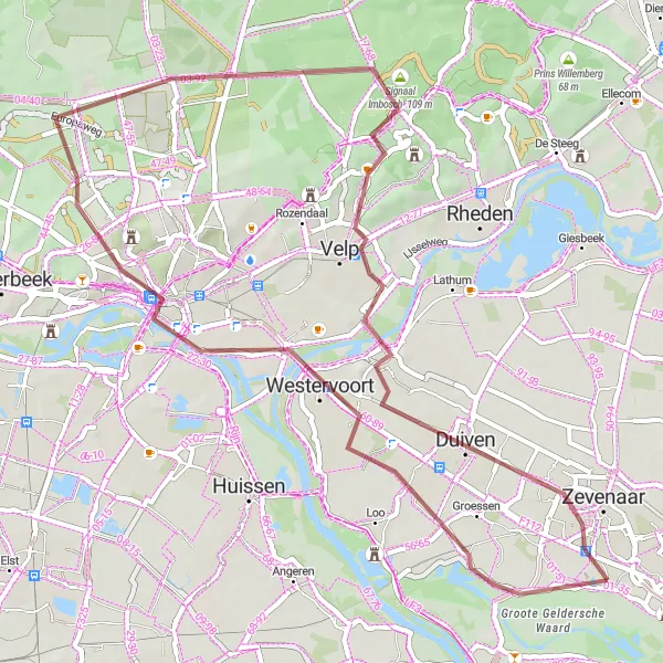 Map miniature of "The Berghoofd Gravel Loop" cycling inspiration in Gelderland, Netherlands. Generated by Tarmacs.app cycling route planner