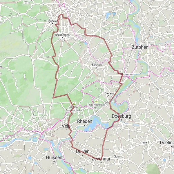 Miniatuurkaart van de fietsinspiratie "Gravelavontuur rond Zevenaar - Historie en natuurschoon" in Gelderland, Netherlands. Gemaakt door de Tarmacs.app fietsrouteplanner