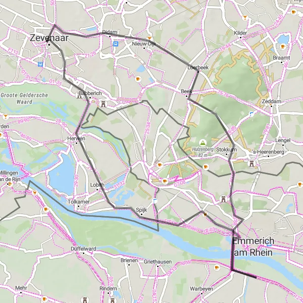 Map miniature of "The Route through Gelderland Landscapes" cycling inspiration in Gelderland, Netherlands. Generated by Tarmacs.app cycling route planner
