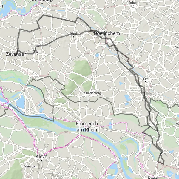 Map miniature of "The Didam Road Loop" cycling inspiration in Gelderland, Netherlands. Generated by Tarmacs.app cycling route planner