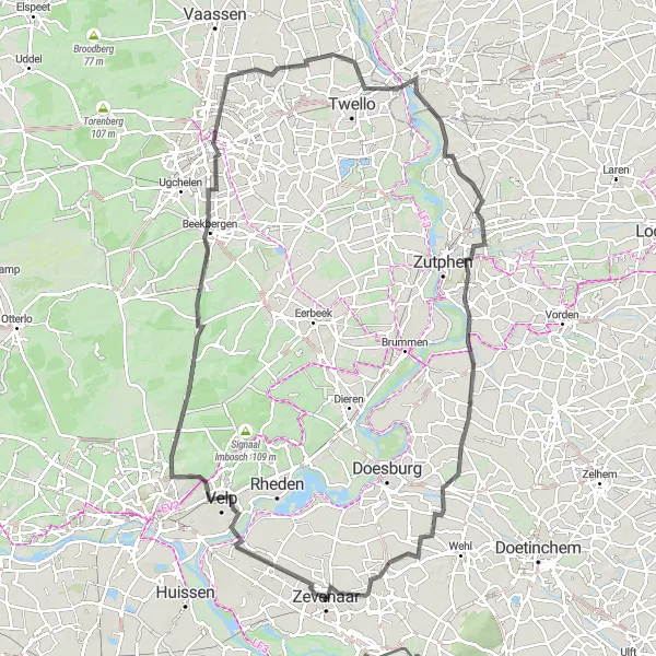 Map miniature of "Rozendaal and Didam Road Loop" cycling inspiration in Gelderland, Netherlands. Generated by Tarmacs.app cycling route planner