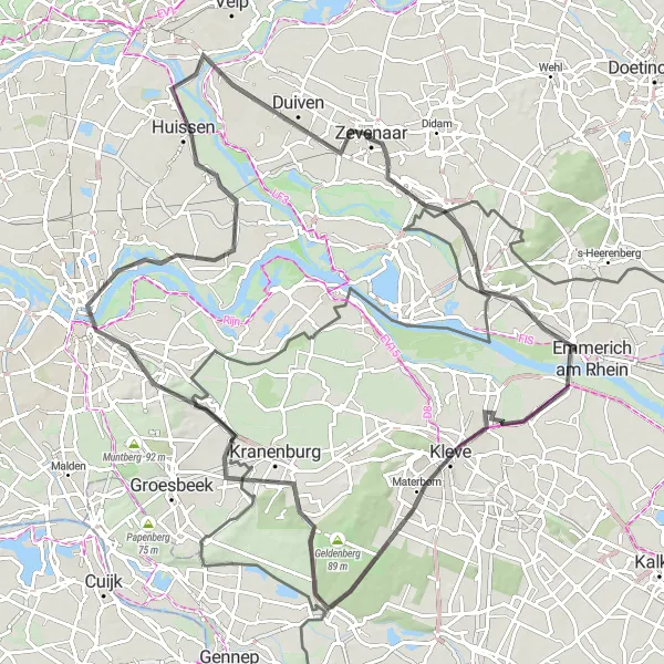 Map miniature of "The Babberich Road Adventure" cycling inspiration in Gelderland, Netherlands. Generated by Tarmacs.app cycling route planner
