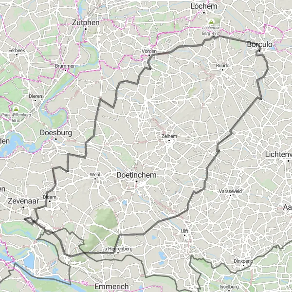 Map miniature of "The Didam Ultimate Challenge" cycling inspiration in Gelderland, Netherlands. Generated by Tarmacs.app cycling route planner