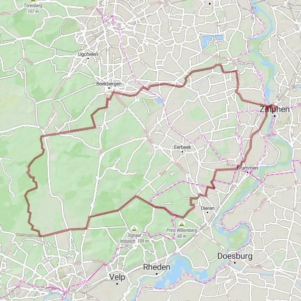 Map miniature of "Hills and Valleys" cycling inspiration in Gelderland, Netherlands. Generated by Tarmacs.app cycling route planner