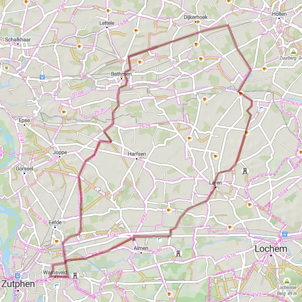 Miniatuurkaart van de fietsinspiratie "Gravelroute Zutphen - Laren" in Gelderland, Netherlands. Gemaakt door de Tarmacs.app fietsrouteplanner