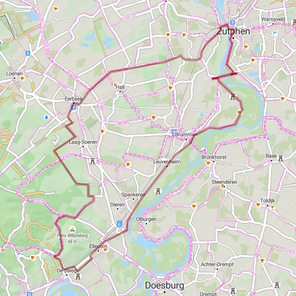 Miniatuurkaart van de fietsinspiratie "Gravelroute Zutphen - Eerbeek" in Gelderland, Netherlands. Gemaakt door de Tarmacs.app fietsrouteplanner