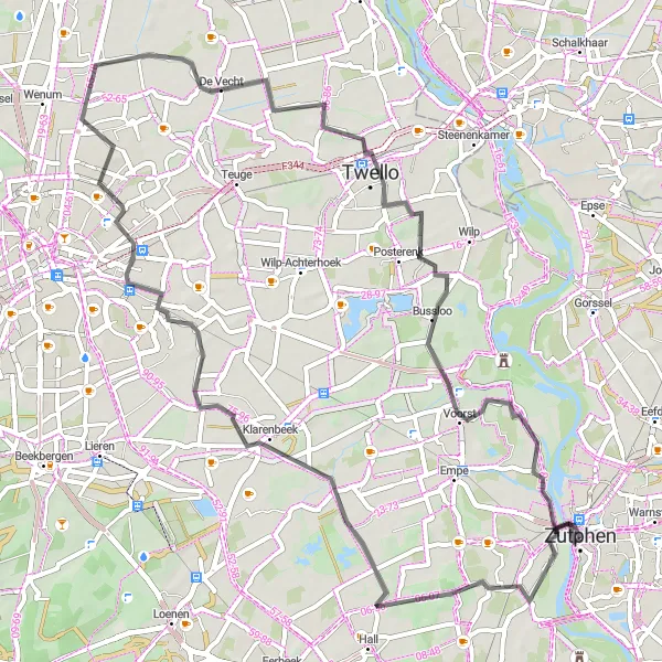 Map miniature of "Breathtaking Beauty of Klarenbeek" cycling inspiration in Gelderland, Netherlands. Generated by Tarmacs.app cycling route planner