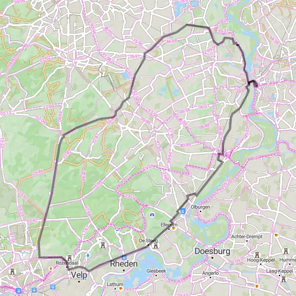 Map miniature of "Scenic Tour of Spankeren" cycling inspiration in Gelderland, Netherlands. Generated by Tarmacs.app cycling route planner