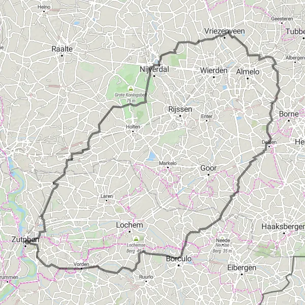 Map miniature of "Cycling Adventures in Gelderland" cycling inspiration in Gelderland, Netherlands. Generated by Tarmacs.app cycling route planner