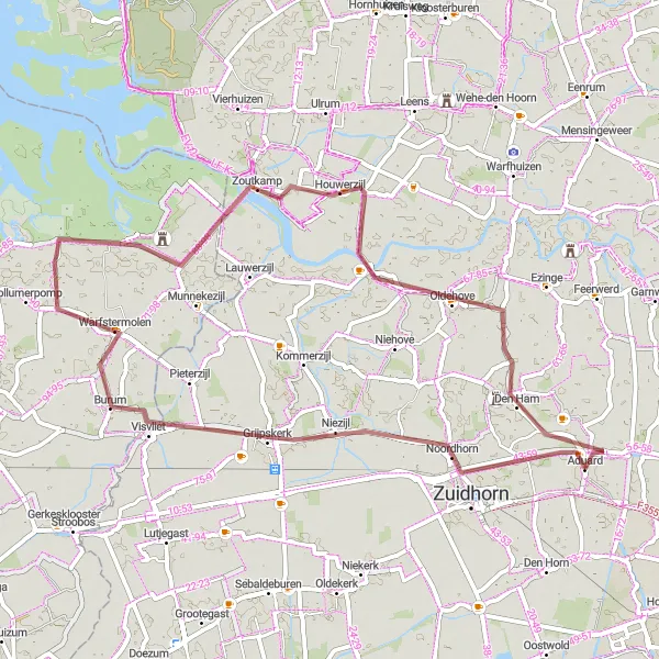 Map miniature of "Zuidhorn Loop" cycling inspiration in Groningen, Netherlands. Generated by Tarmacs.app cycling route planner