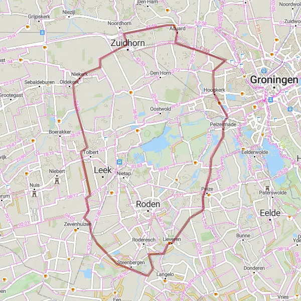 Map miniature of "Hoogkerk Gravel Loop" cycling inspiration in Groningen, Netherlands. Generated by Tarmacs.app cycling route planner