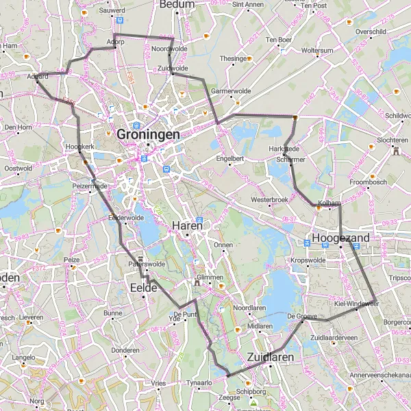 Miniatuurkaart van de fietsinspiratie "Wegroute door Adorp en Zuidlaren" in Groningen, Netherlands. Gemaakt door de Tarmacs.app fietsrouteplanner