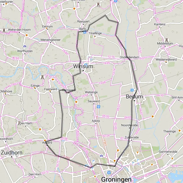 Miniatuurkaart van de fietsinspiratie "Wegroute door Garnwerd en Zuidwolde" in Groningen, Netherlands. Gemaakt door de Tarmacs.app fietsrouteplanner