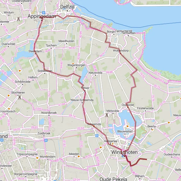 Miniatuurkaart van de fietsinspiratie "Avontuurlijke graveltocht door het Groningse landschap" in Groningen, Netherlands. Gemaakt door de Tarmacs.app fietsrouteplanner