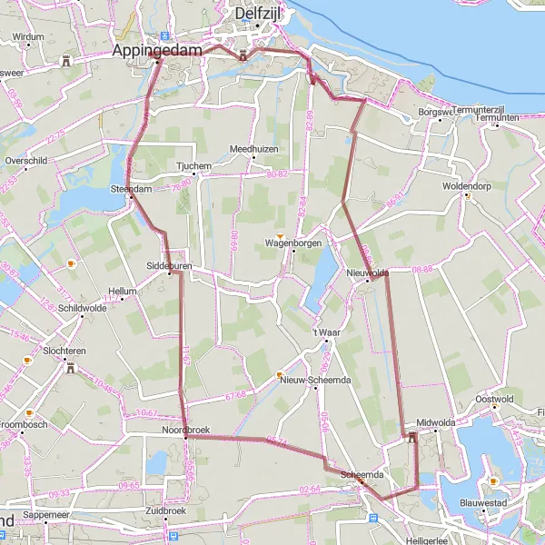 Map miniature of "Coastal Gravel Route" cycling inspiration in Groningen, Netherlands. Generated by Tarmacs.app cycling route planner