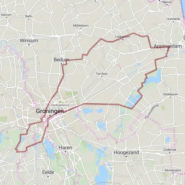 Miniatuurkaart van de fietsinspiratie "Gravelroute naar Groningen" in Groningen, Netherlands. Gemaakt door de Tarmacs.app fietsrouteplanner