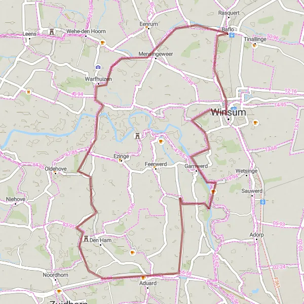 Miniatuurkaart van de fietsinspiratie "Garnwerd naar Baflo" in Groningen, Netherlands. Gemaakt door de Tarmacs.app fietsrouteplanner