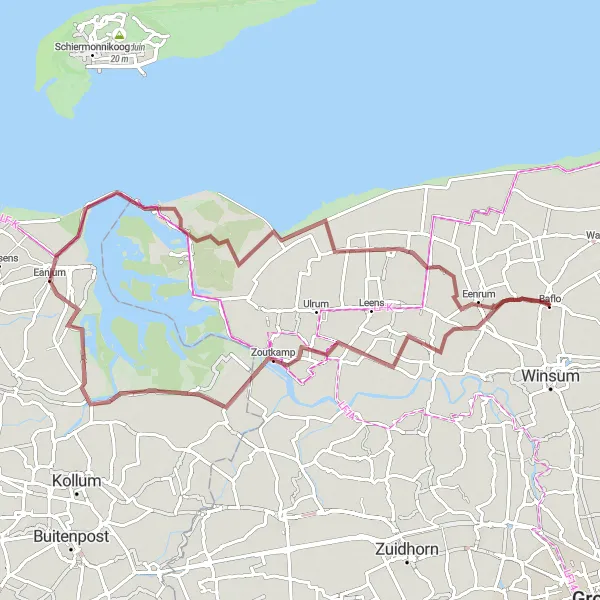 Miniatuurkaart van de fietsinspiratie "Mensingeweer naar Eenrum" in Groningen, Netherlands. Gemaakt door de Tarmacs.app fietsrouteplanner