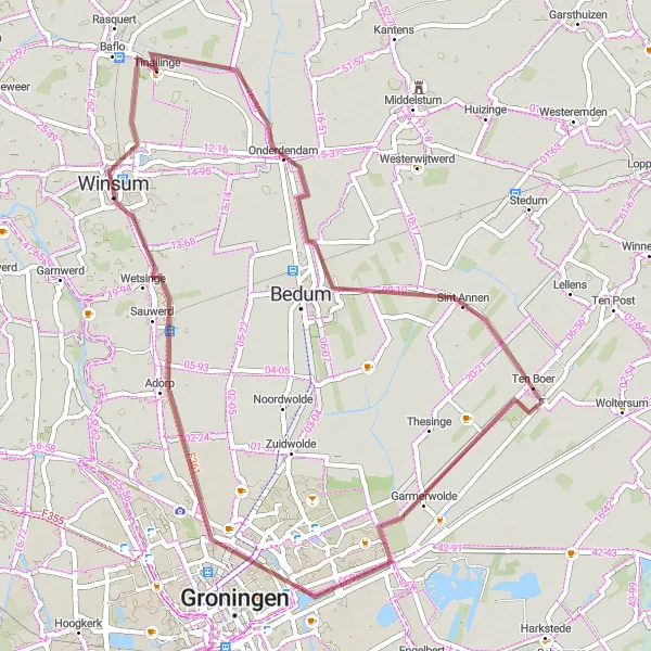 Map miniature of "Tinallinge Offroad Adventure" cycling inspiration in Groningen, Netherlands. Generated by Tarmacs.app cycling route planner