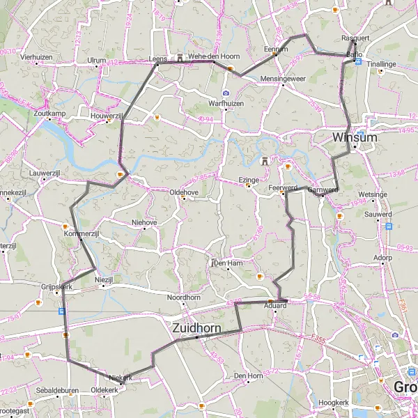 Miniatuurkaart van de fietsinspiratie "Baflo naar Wehe-den Hoorn" in Groningen, Netherlands. Gemaakt door de Tarmacs.app fietsrouteplanner