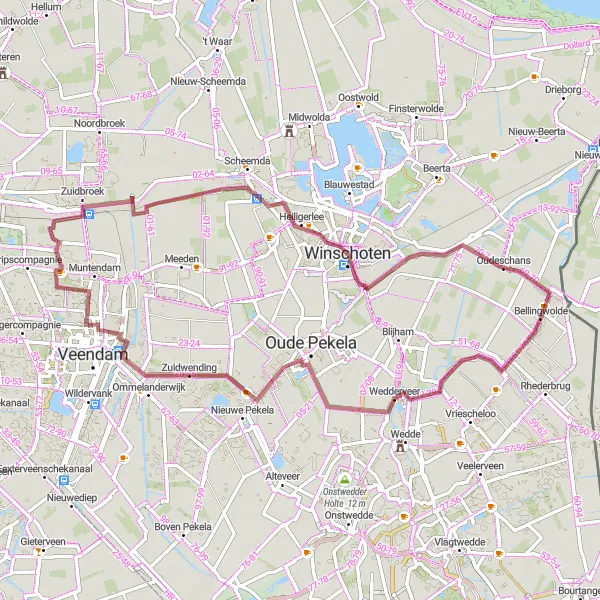 Map miniature of "Wedderveer and Oudeschans Gravel Loop" cycling inspiration in Groningen, Netherlands. Generated by Tarmacs.app cycling route planner