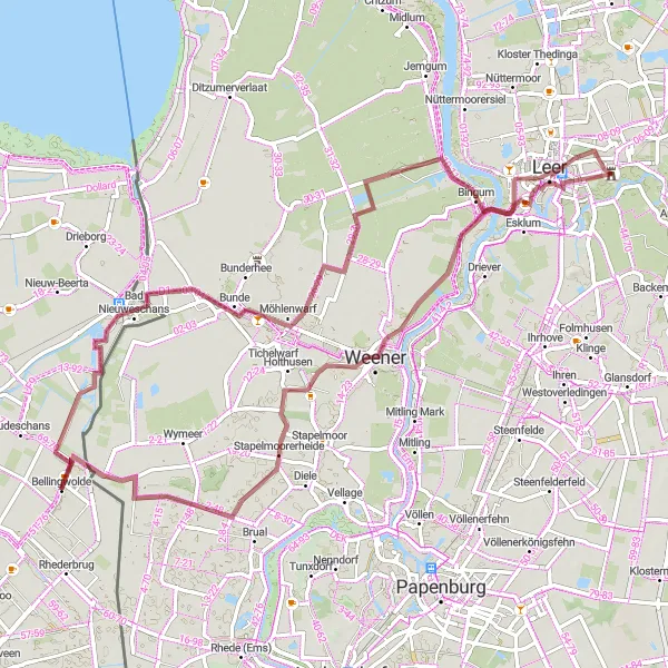 Miniatuurkaart van de fietsinspiratie "Avontuurlijke graveltocht naar De Lethe" in Groningen, Netherlands. Gemaakt door de Tarmacs.app fietsrouteplanner