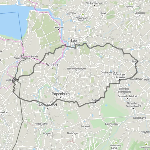 Map miniature of "Scenic Journey to Aschendorf" cycling inspiration in Groningen, Netherlands. Generated by Tarmacs.app cycling route planner