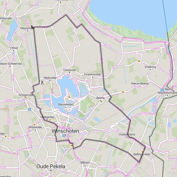 Map miniature of "Winschoten and Bellingwolde Loop" cycling inspiration in Groningen, Netherlands. Generated by Tarmacs.app cycling route planner