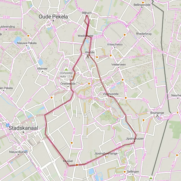 Miniatuurkaart van de fietsinspiratie "Ontdek de natuur rond Wedde en Onstwedde" in Groningen, Netherlands. Gemaakt door de Tarmacs.app fietsrouteplanner