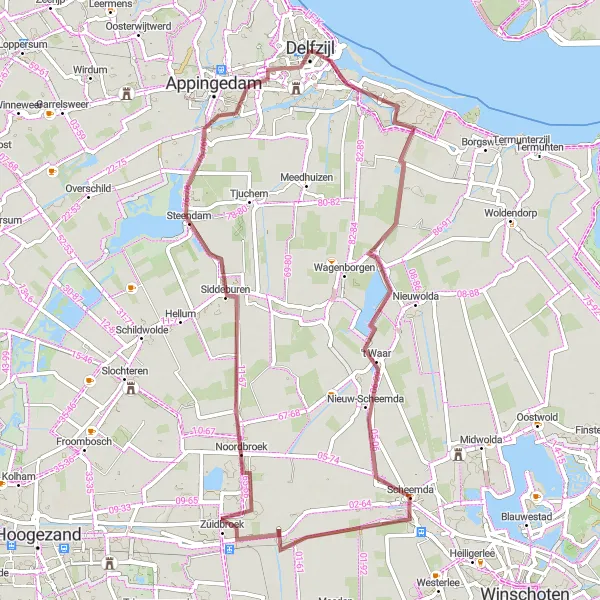 Miniatuurkaart van de fietsinspiratie "Ontdek 't Waar en Zuidbroek" in Groningen, Netherlands. Gemaakt door de Tarmacs.app fietsrouteplanner
