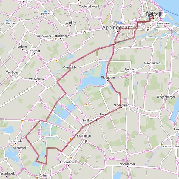 Miniatuurkaart van de fietsinspiratie "Rondje Hangende Keukens en Schaaphok" in Groningen, Netherlands. Gemaakt door de Tarmacs.app fietsrouteplanner