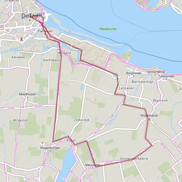 Miniatuurkaart van de fietsinspiratie "Rustgevende tocht naar Woldendorp" in Groningen, Netherlands. Gemaakt door de Tarmacs.app fietsrouteplanner