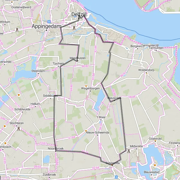 Miniatuurkaart van de fietsinspiratie "Sfeervol Scheemda en Nieuwolda" in Groningen, Netherlands. Gemaakt door de Tarmacs.app fietsrouteplanner