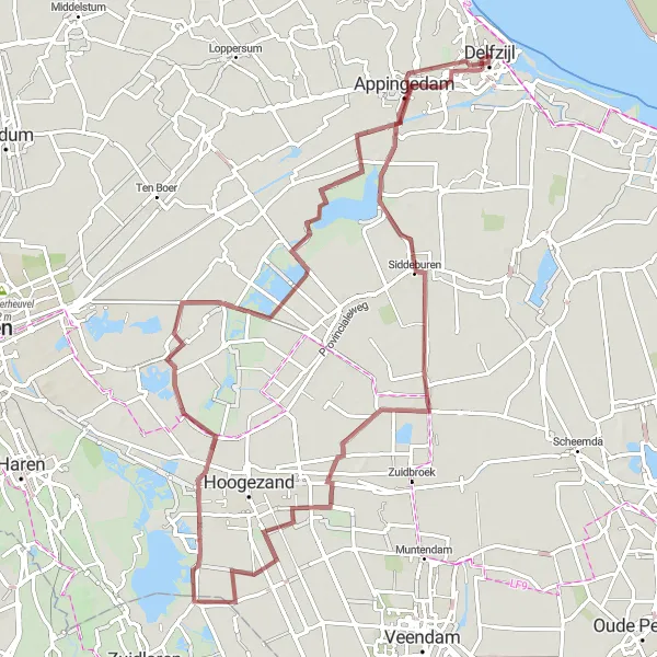 Map miniature of "The Gravel Adventure" cycling inspiration in Groningen, Netherlands. Generated by Tarmacs.app cycling route planner
