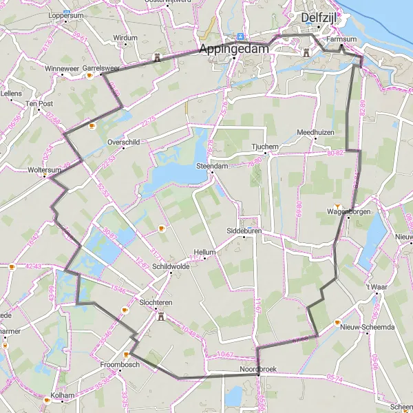 Map miniature of "Farmsum to Wagenborgen Road Route" cycling inspiration in Groningen, Netherlands. Generated by Tarmacs.app cycling route planner