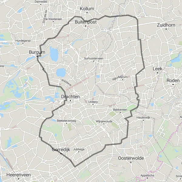 Map miniature of "The Western Loop" cycling inspiration in Groningen, Netherlands. Generated by Tarmacs.app cycling route planner