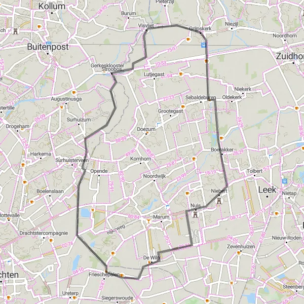 Map miniature of "From Sebaldeburen to Grijpskerk" cycling inspiration in Groningen, Netherlands. Generated by Tarmacs.app cycling route planner