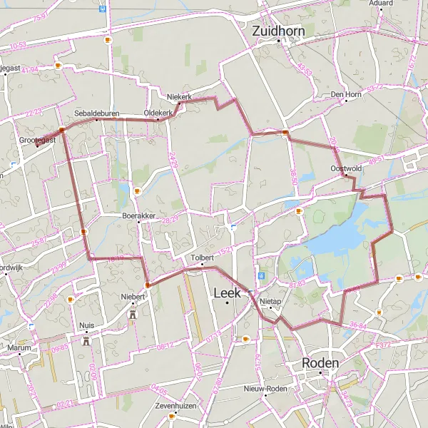 Miniatuurkaart van de fietsinspiratie "Rural Gravel Route" in Groningen, Netherlands. Gemaakt door de Tarmacs.app fietsrouteplanner