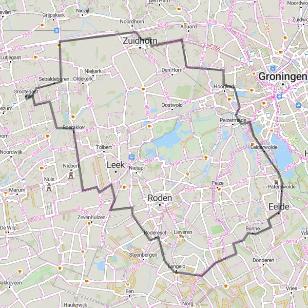 Miniatuurkaart van de fietsinspiratie "Natural Beauty Route" in Groningen, Netherlands. Gemaakt door de Tarmacs.app fietsrouteplanner