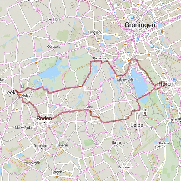 Map miniature of "Discovering Rural Groningen on Gravel Roads" cycling inspiration in Groningen, Netherlands. Generated by Tarmacs.app cycling route planner