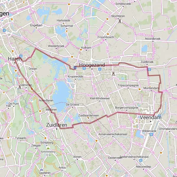 Map miniature of "Gravel Ride Through Dutch Polders" cycling inspiration in Groningen, Netherlands. Generated by Tarmacs.app cycling route planner