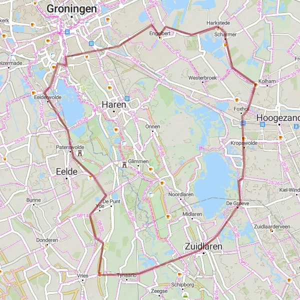 Miniatuurkaart van de fietsinspiratie "Rondrit Harkstede Zuidlaren" in Groningen, Netherlands. Gemaakt door de Tarmacs.app fietsrouteplanner